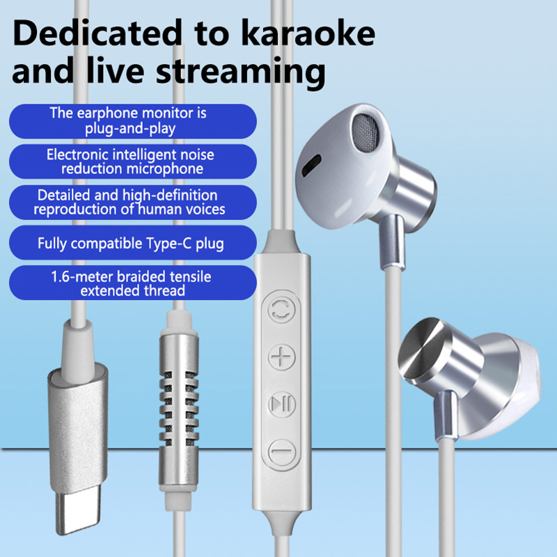 In Ear Monitors For Singers - Проводные караоке-наушники Type-C с микрофоном, стереозвуком